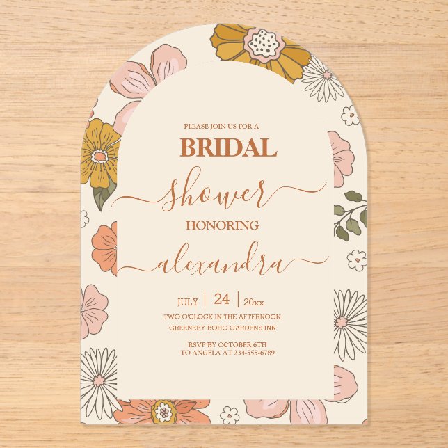 Invitación de boda con tema Retro Groovy 70's (Anverso)