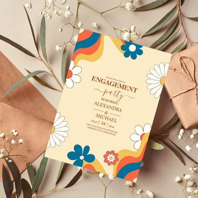 Invitación de boda con tema retro groovy de los 70 (Subido por el creador)