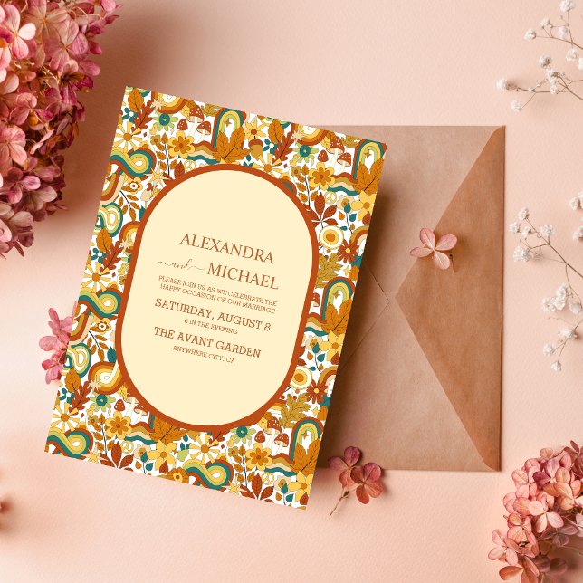 Invitación de boda con tema retro groovy de los 70 (Subido por el creador)