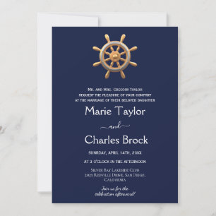 Invitación de boda con timón de barco náutico