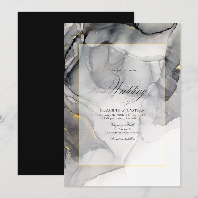 Invitación de boda con tinta de alcohol negra y do (Anverso / Reverso)