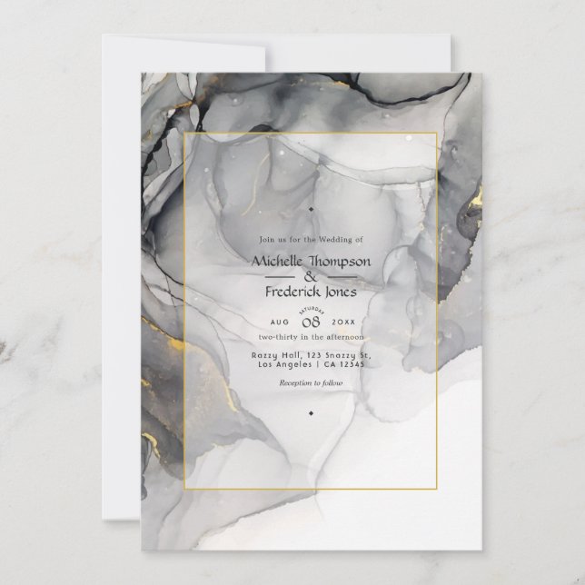 Invitación de boda con tinta de alcohol negra y do (Anverso)
