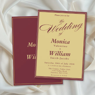 Invitación de boda con tipografía de guión dorado 