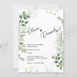 Invitación de boda con tipografía de vegetación mo