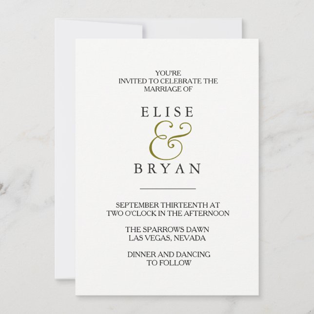 Invitación de boda con tipografía elegante moderna (Anverso)