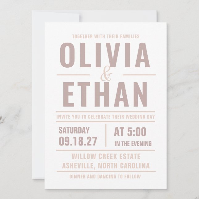 Invitación de boda con tipografía moderna (Anverso)