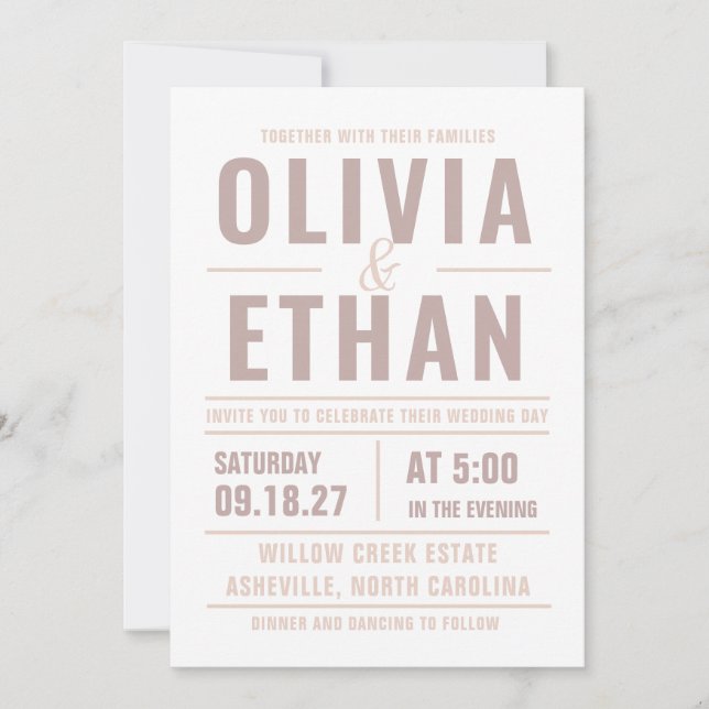 Invitación de boda con tipografía moderna (Anverso)