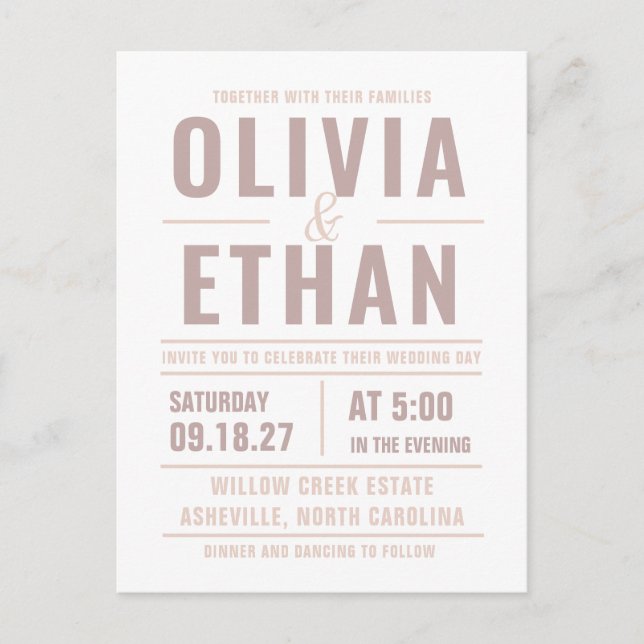 Invitación de boda con tipografía moderna (Anverso)