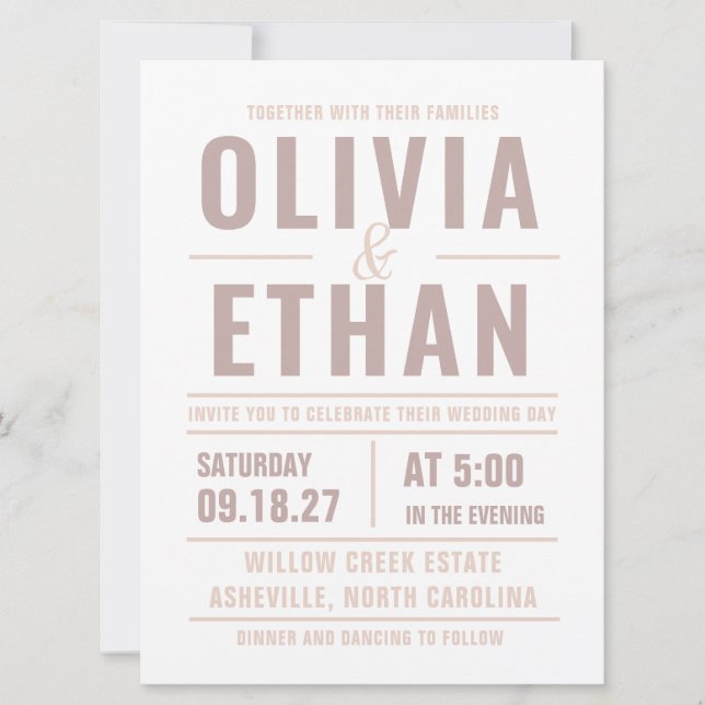 Invitación de boda con tipografía moderna (Anverso)