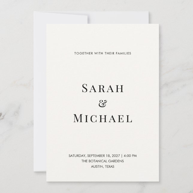 Invitación de boda con tipografía moderna minimali (Anverso)