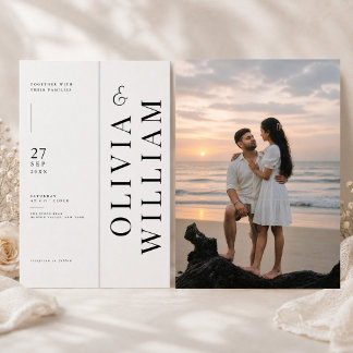 Invitación de Boda con Tipografía Vertical y Foto