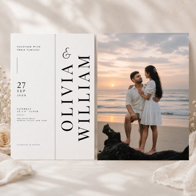 Invitación de Boda con Tipografía Vertical y Foto (Subido por el creador)