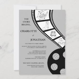 Invitación de boda con tira de película cinematogr