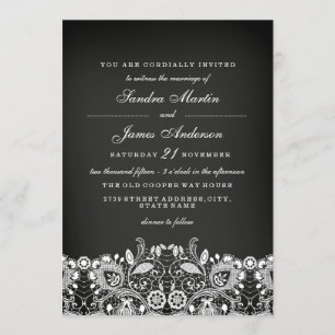 Invitación de boda con tiza y encaje blanco