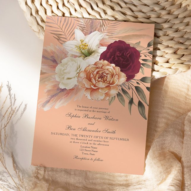 Invitación de boda con tono melocotón suave (Subido por el creador)