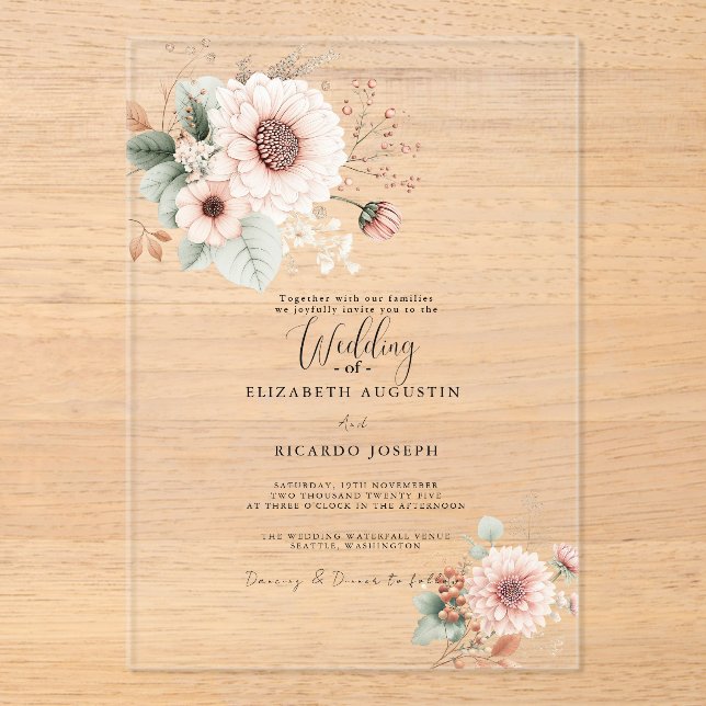Invitación de Boda con Tono Rosa Polvo Moderno y d (Anverso)