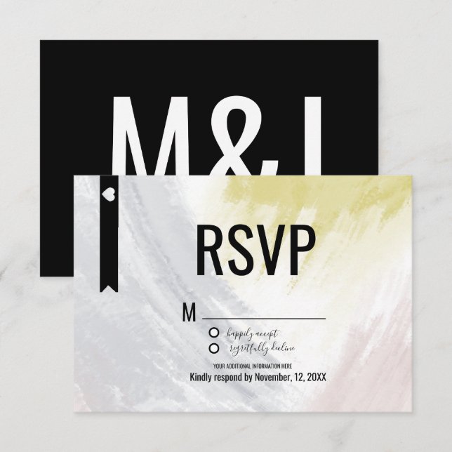 Invitación de boda con trazos abstractos de rubor  (Anverso / Reverso)