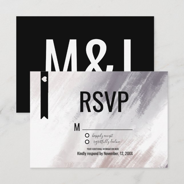 Invitación de boda con trazos abstractos de violet (Anverso / Reverso)