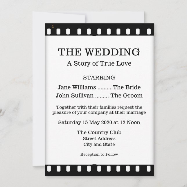 Invitación De Boda Con Un Tema De Película (Anverso)