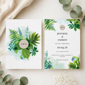 Invitación de boda con vegetación acuarela botánic