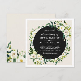 Invitación de boda con vegetación blanca champán