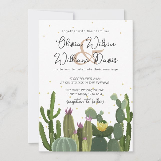 Invitación de boda con vegetación de cactus (Anverso)