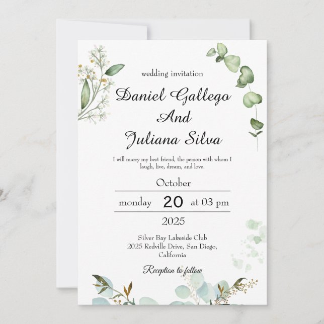 Invitación de boda con vegetación del desierto (Anverso)
