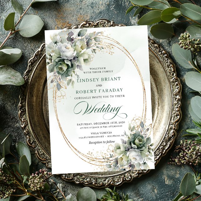 Invitación de boda con vegetación dorada elegante (Stylish gold greenery wedding invitation)