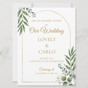 Invitación de boda con vegetación en acuarela