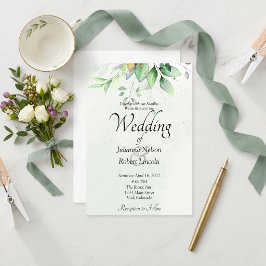Invitación de boda con vegetación en acuarela