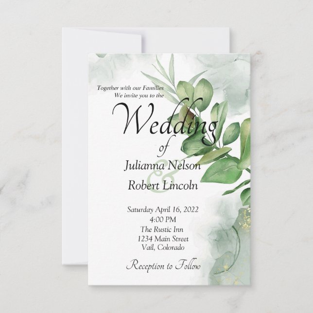 Invitación de boda con vegetación en acuarela enca (Anverso)