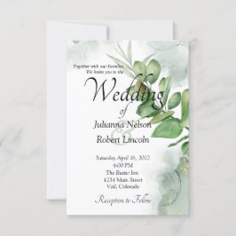 Invitación de boda con vegetación en acuarela enca