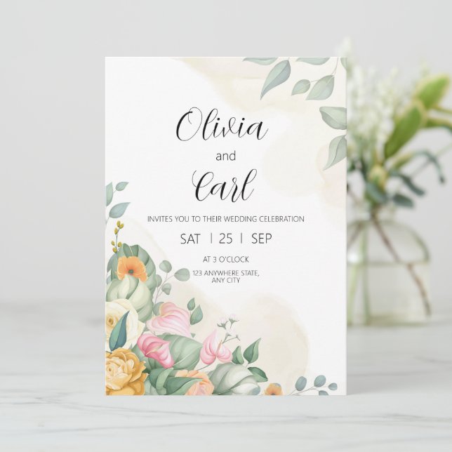 Invitación de boda con vegetación Eucalipto Boda  (Anverso de pie)