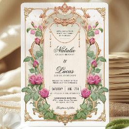 Invitación de Boda con Vegetación Floral Rosa Vibr