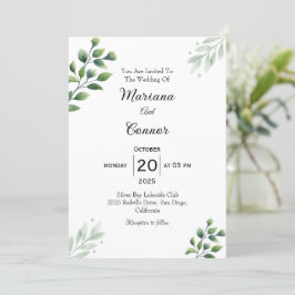 Invitación de boda con vegetación moderna