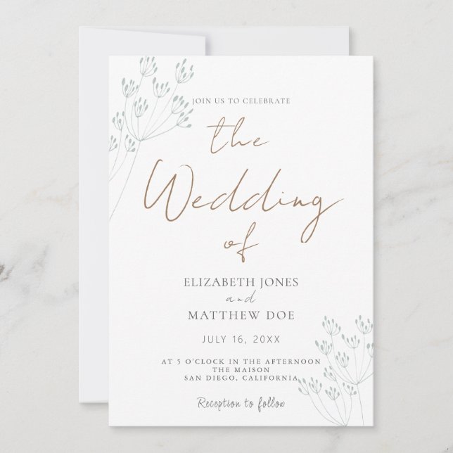 Invitación de boda con vegetación romántica (Anverso)