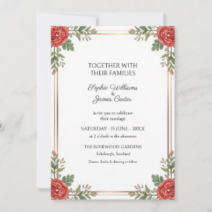 Invitación de boda con vegetación rosa coral