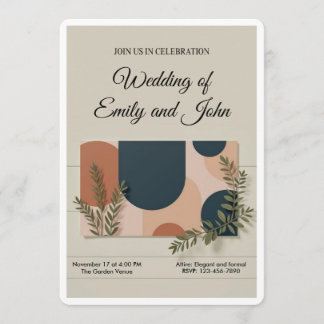 Invitación de boda con vegetación y azul marino de