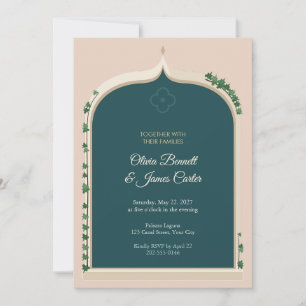 Invitación de boda con ventana de arco veneciano y