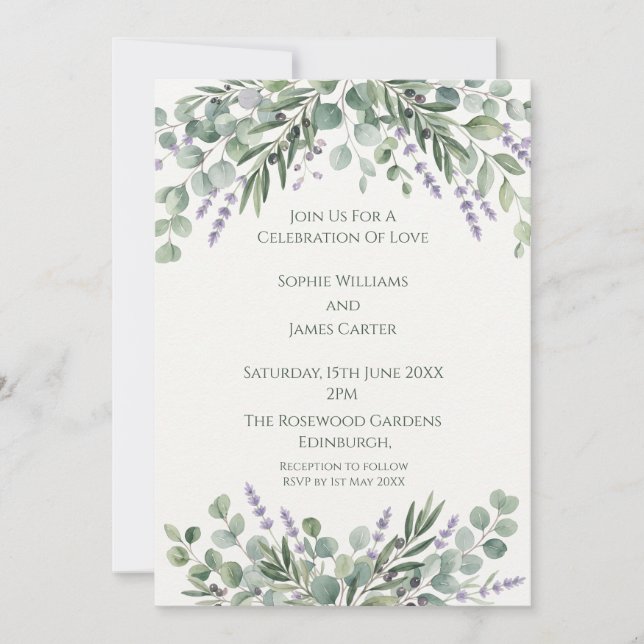 Invitación de Boda con Verde de Eucalipto (Anverso)