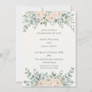 Invitación de Boda con Verde y Marfil Rosa