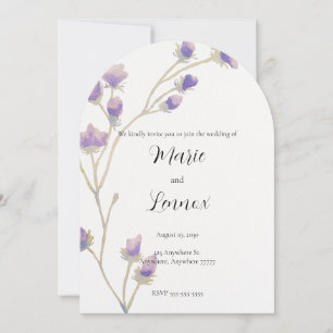 Invitación de boda con vid floral púrpura acuarela