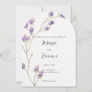 Invitación de boda con vid floral púrpura acuarela