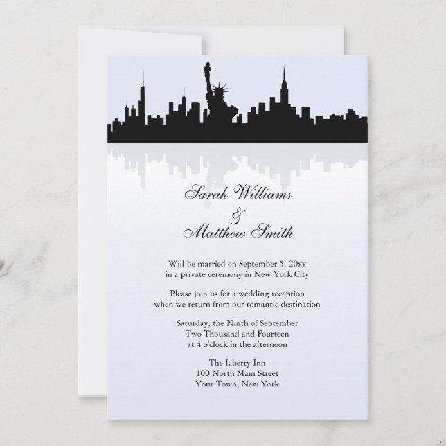 Invitación de boda con vista al cielo de Nueva Yor (Anverso)