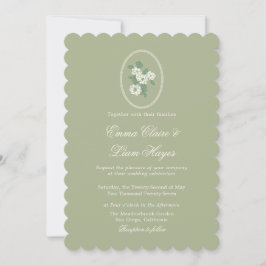 Invitación de boda con volantes en verde salvia