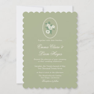 Invitación de boda con volantes en verde salvia
