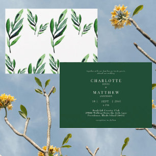 Invitación de Boda Contemporánea Acuarela Verde Si