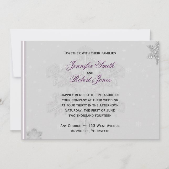 Invitación de Boda Copos de Nieve Blancos Plateado (Anverso)