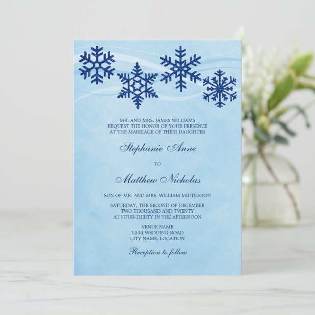 Invitación de boda copos de nieve de invierno (Anverso de pie)