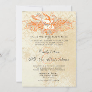 Invitación de boda Coral & Grey Vintage Flourish D